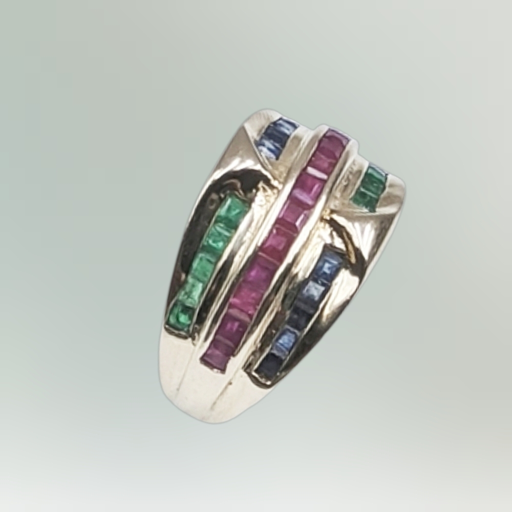 14K Gold Ring with Genuine Rubies, Emeralds & Sapphires – Size 5.75–6